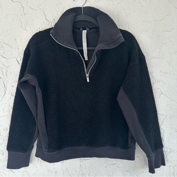 LULULEMON Jacket Women Size 6 Stand Out Sherpa 1/2 Zip Black - Picture 5 of 8